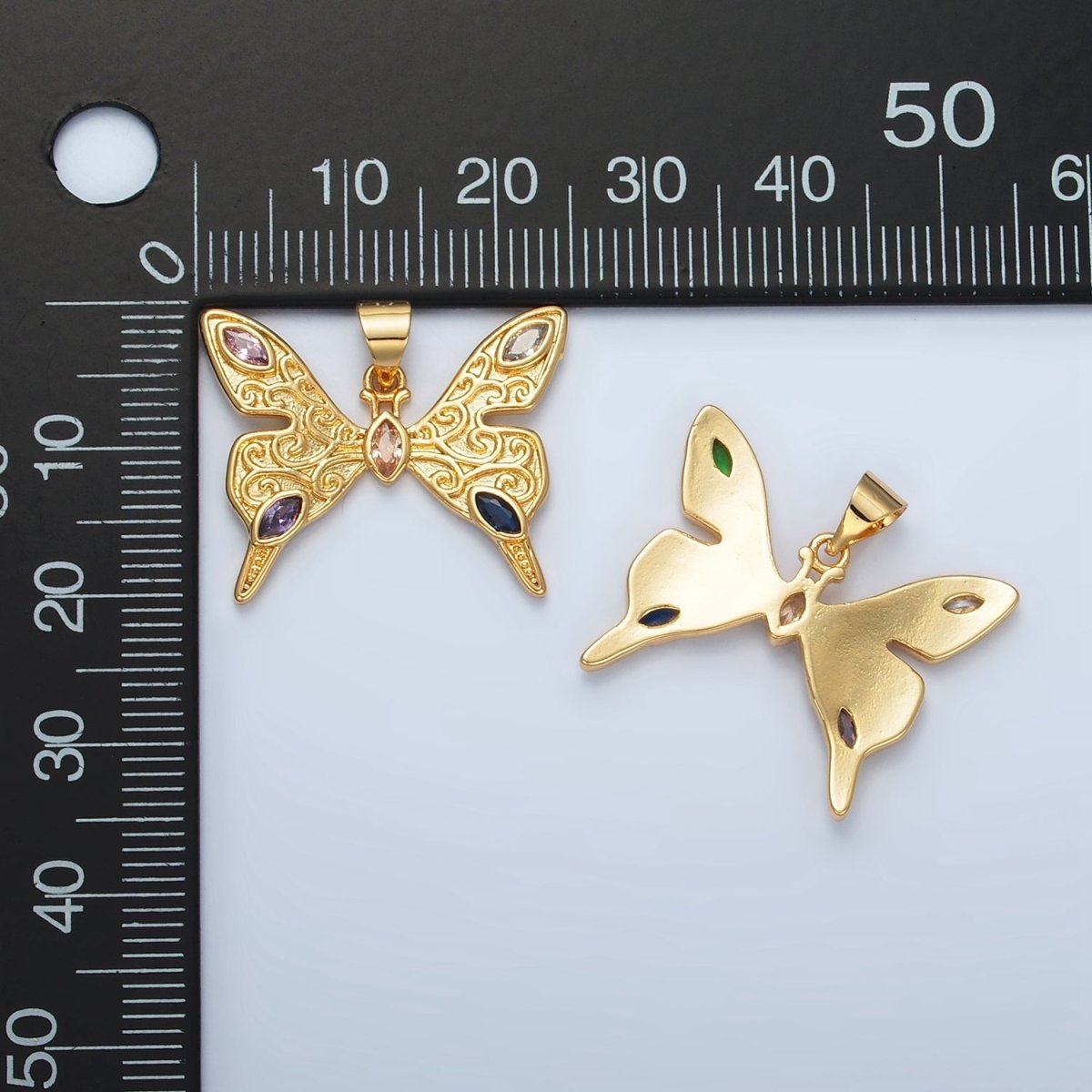 24K Gold Filled Marquise CZ Artisan Butterfly Mariposa Insect Pendant | I285