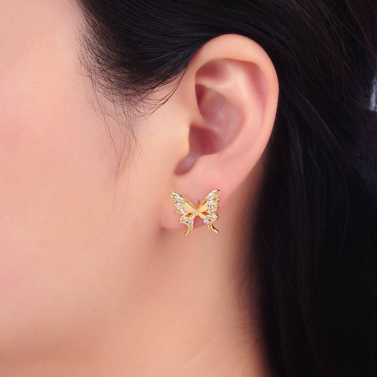 24K Gold Filled Marquise CZ Butterfly Stud Earrings | AB985