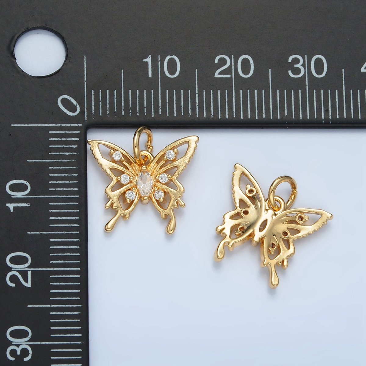 24K Gold Filled Marquise CZ Open Molten Drip Butterfly Charm | M017