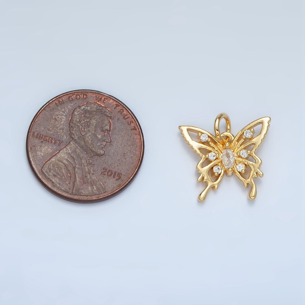 24K Gold Filled Marquise CZ Open Molten Drip Butterfly Charm | M017