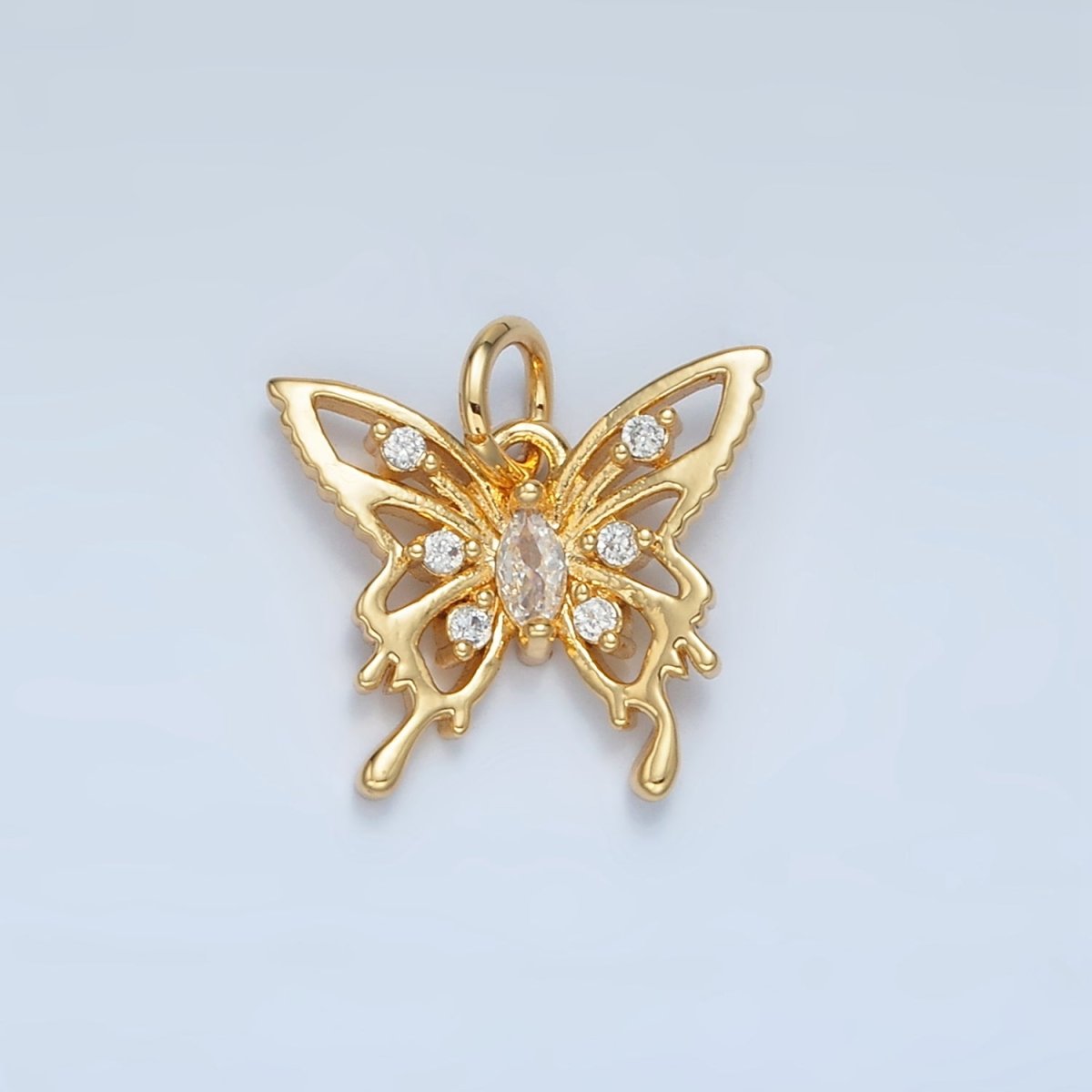 24K Gold Filled Marquise CZ Open Molten Drip Butterfly Charm | M017