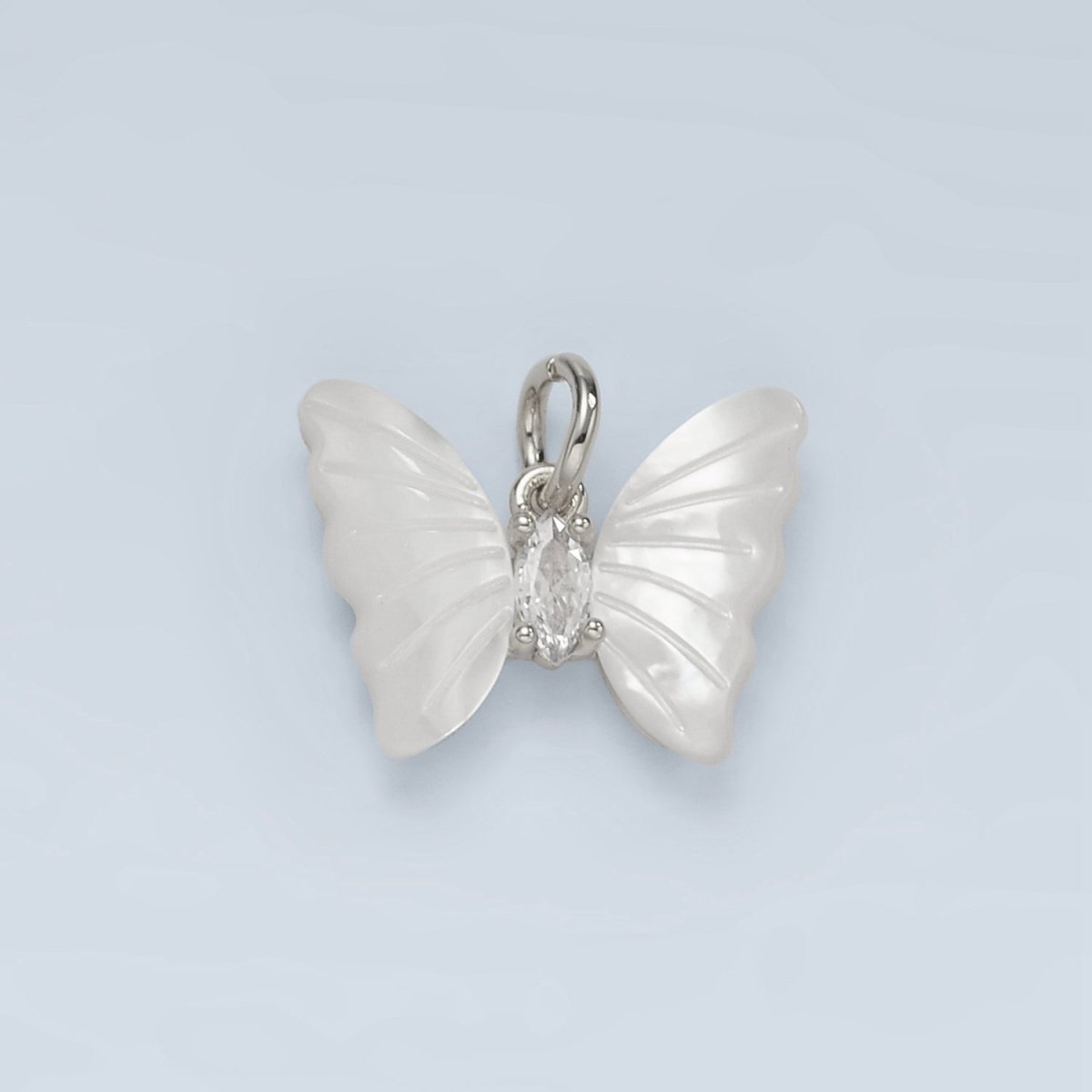 24K Gold Filled Marquise CZ Shell Pearl Butterfly Charm | D666