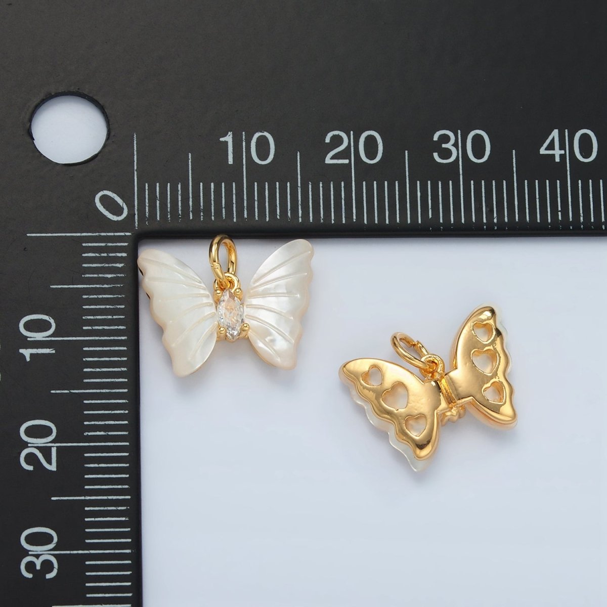 24K Gold Filled Marquise CZ Shell Pearl Butterfly Charm | D666