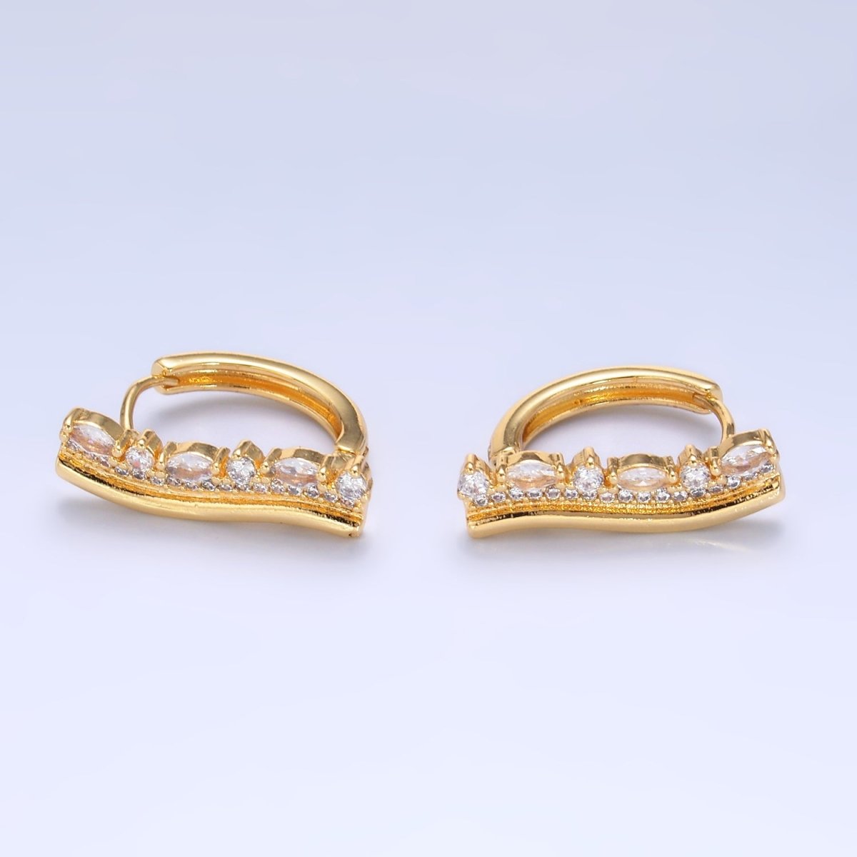 24K Gold Filled Marquise Micro Paved CZ Linear Huggie Earrings | AB687