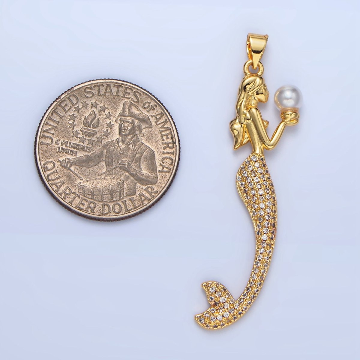 24K Gold Filled Mermaid Shell Pearl Micro Paved CZ Pendant | AA968