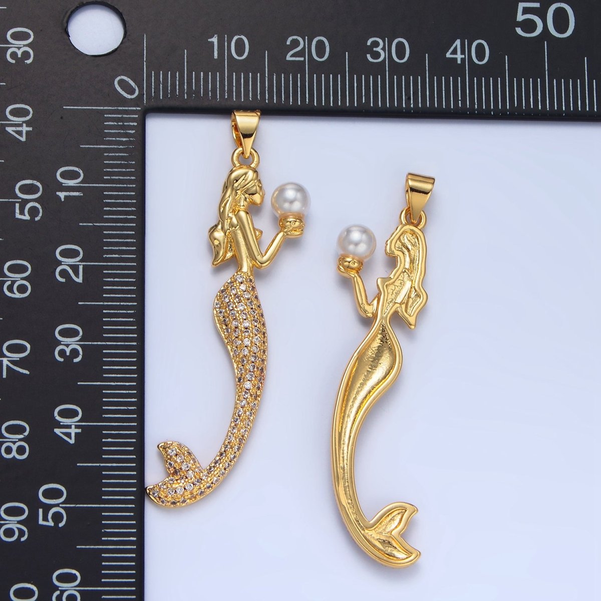24K Gold Filled Mermaid Shell Pearl Micro Paved CZ Pendant | AA968