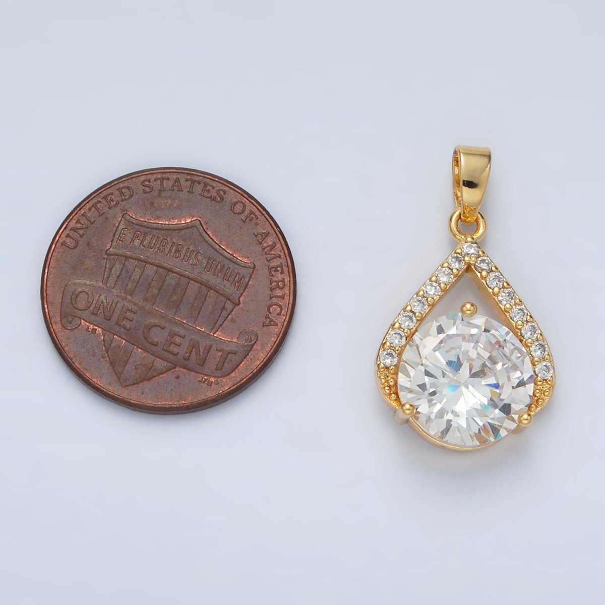 24K Gold Filled Micro Paved Clear CZ Teardrop Shaped Pendant | AA-1422