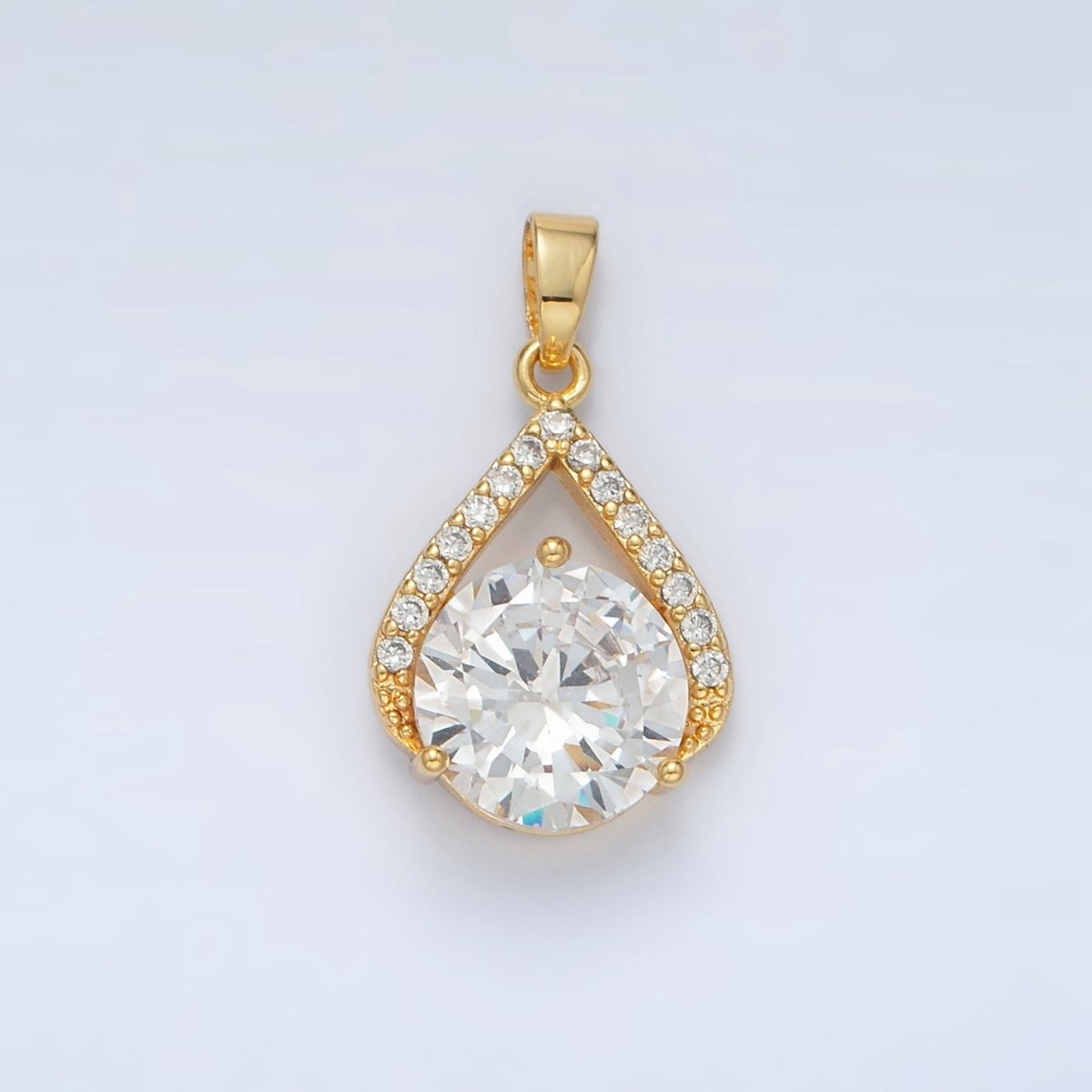 24K Gold Filled Micro Paved Clear CZ Teardrop Shaped Pendant | AA-1422