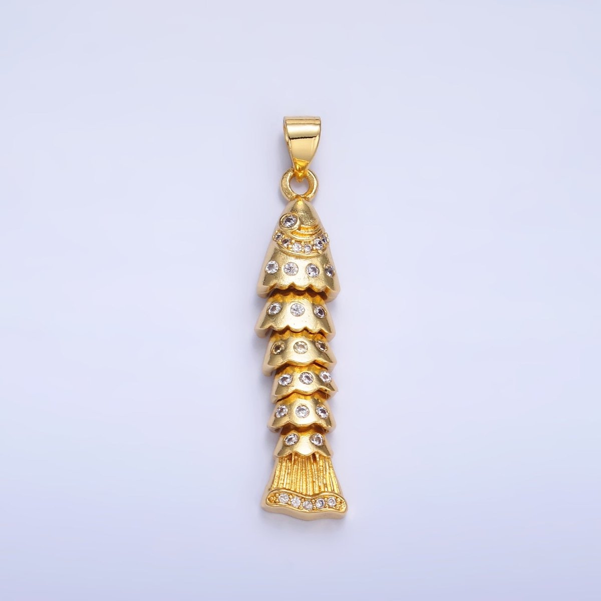 24K Gold Filled Micro Paved Cubic Zirconia Long Fish Sea Animal Pendant | AA-904