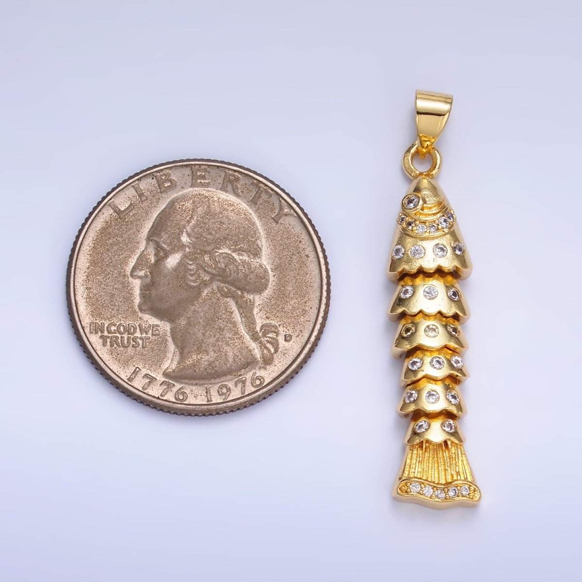 24K Gold Filled Micro Paved Cubic Zirconia Long Fish Sea Animal Pendant | AA-904