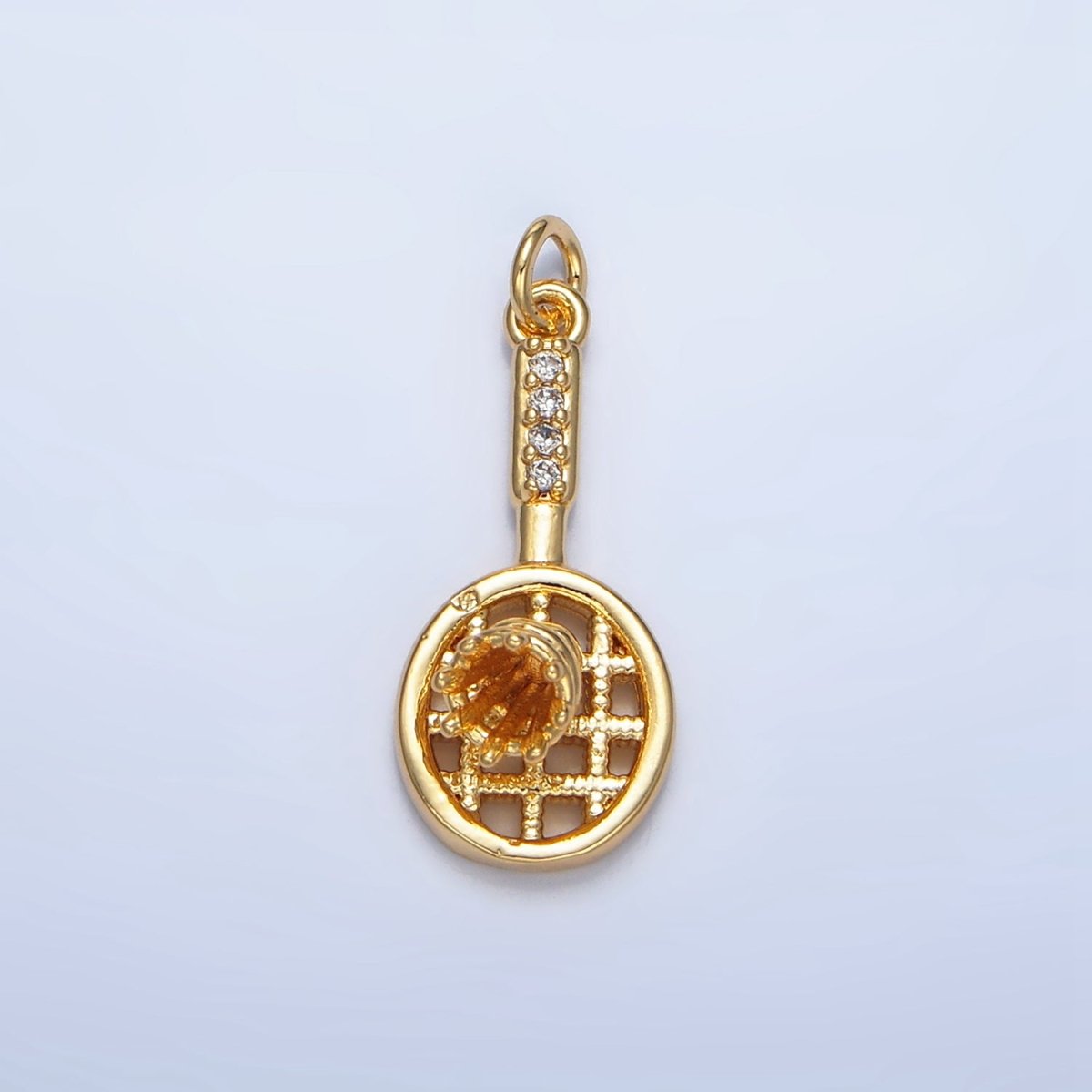 24K Gold Filled Micro Paved CZ Birdie Badminton Racket Sports Charm | X894