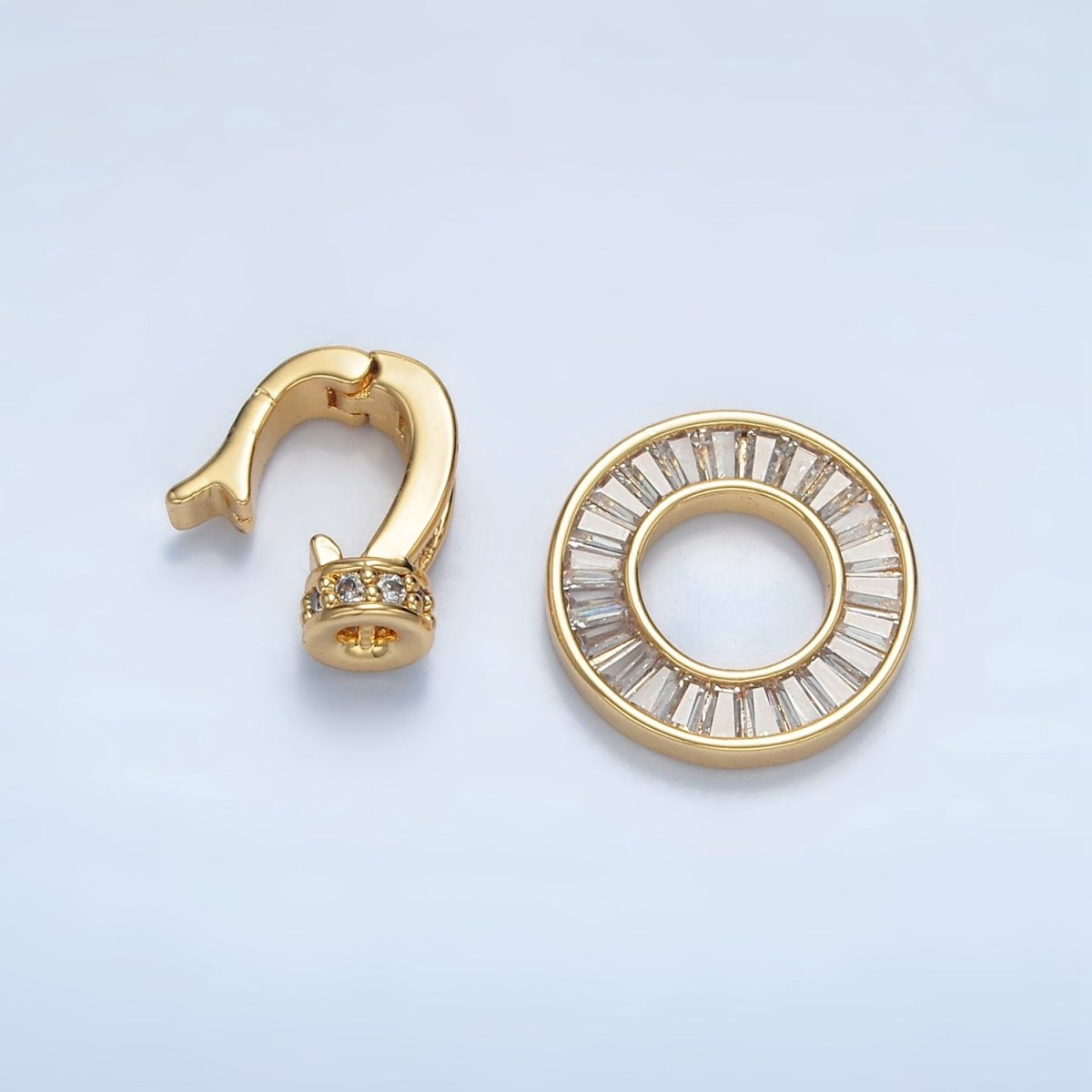 24K Gold Filled Micro Paved CZ Baguette Circular Snap Latch Closure Findings Set | Z874