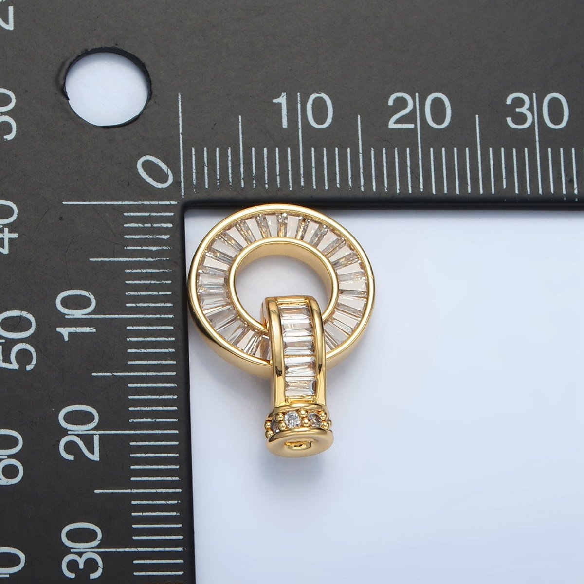 24K Gold Filled Micro Paved CZ Baguette Circular Snap Latch Closure Findings Set | Z874
