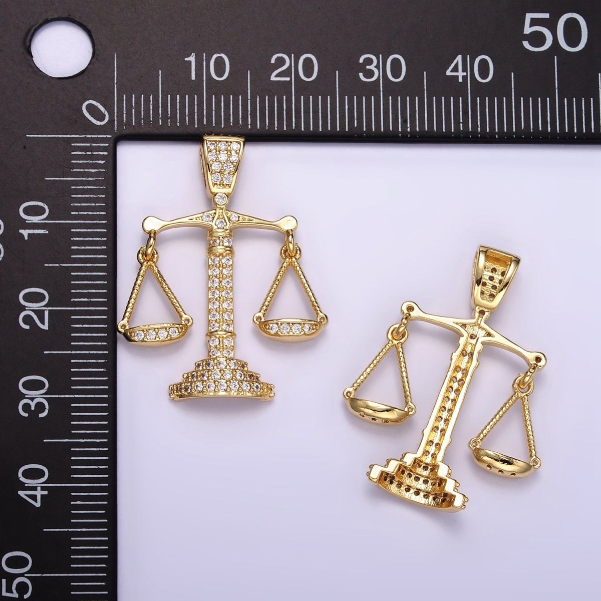 24K Gold Filled Micro Paved CZ Balance Scale of Justice Pendant | AA071
