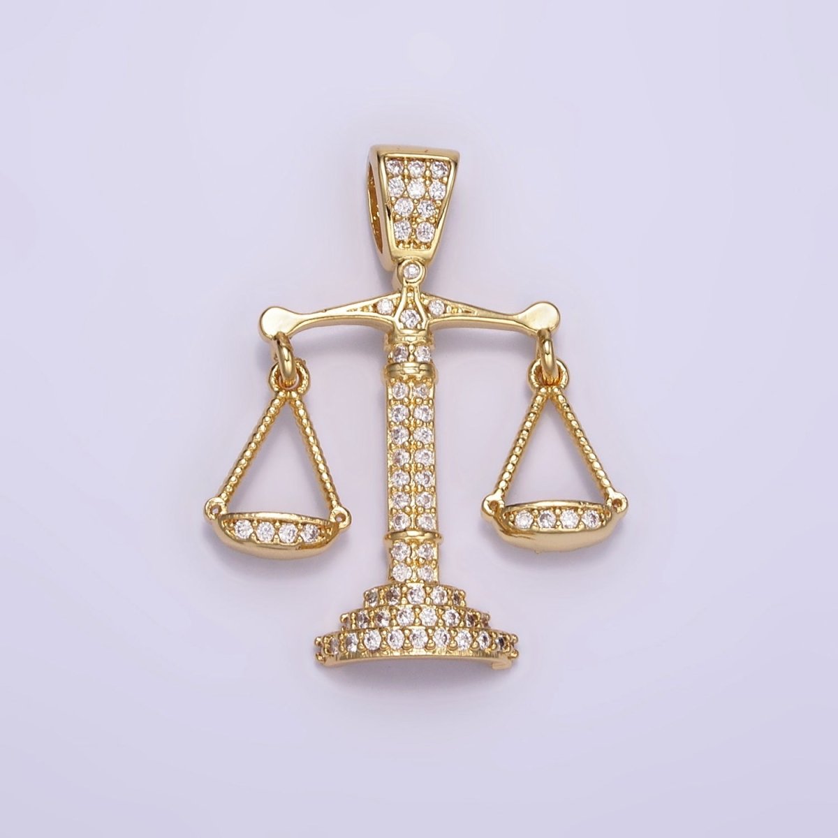 24K Gold Filled Micro Paved CZ Balance Scale of Justice Pendant | AA071