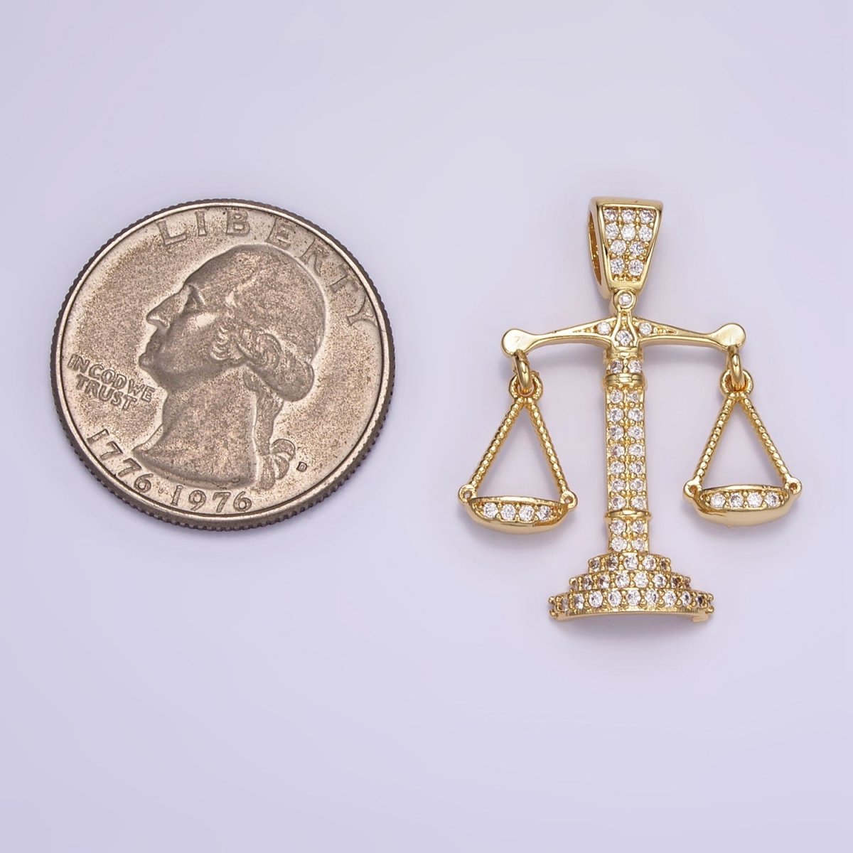 24K Gold Filled Micro Paved CZ Balance Scale of Justice Pendant | AA071