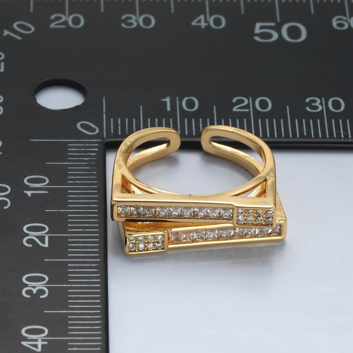 24K Gold Filled Baguette Micro Paved CZ Double Band Ring | O1414