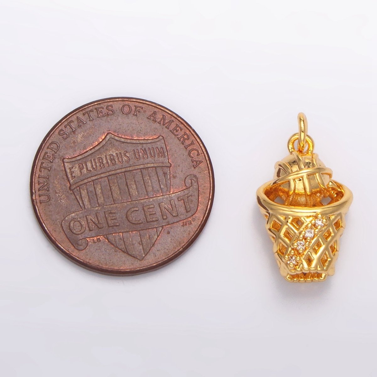 24K Gold Filled Micro Paved CZ Basketball Slam Dunk Sports Charm | W-095