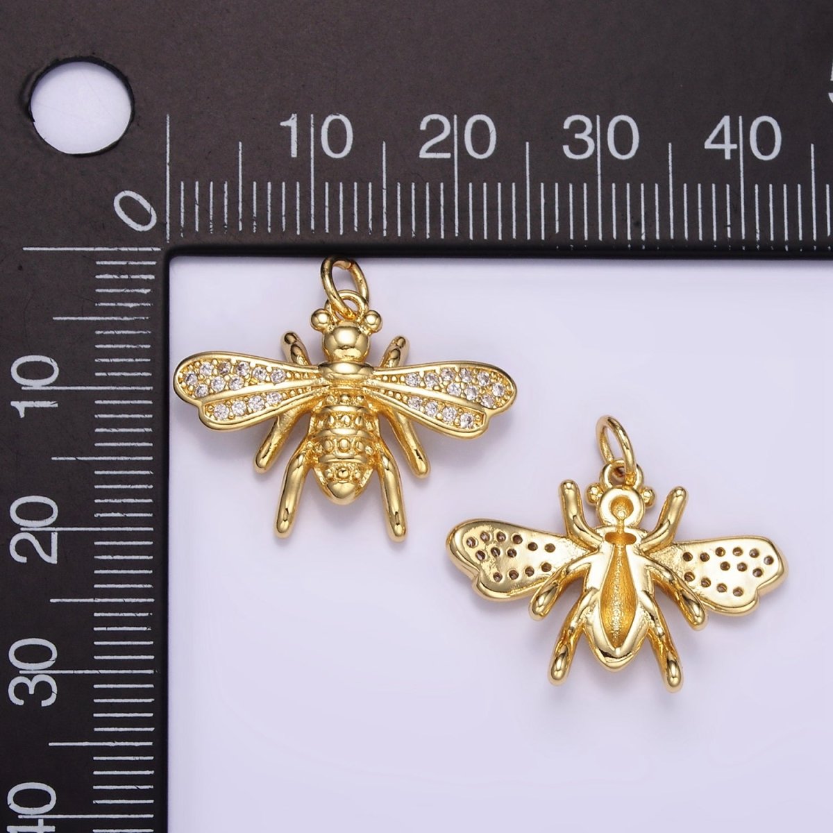 24K Gold Filled Micro Paved CZ Bumble Queen Bee Charm | M130