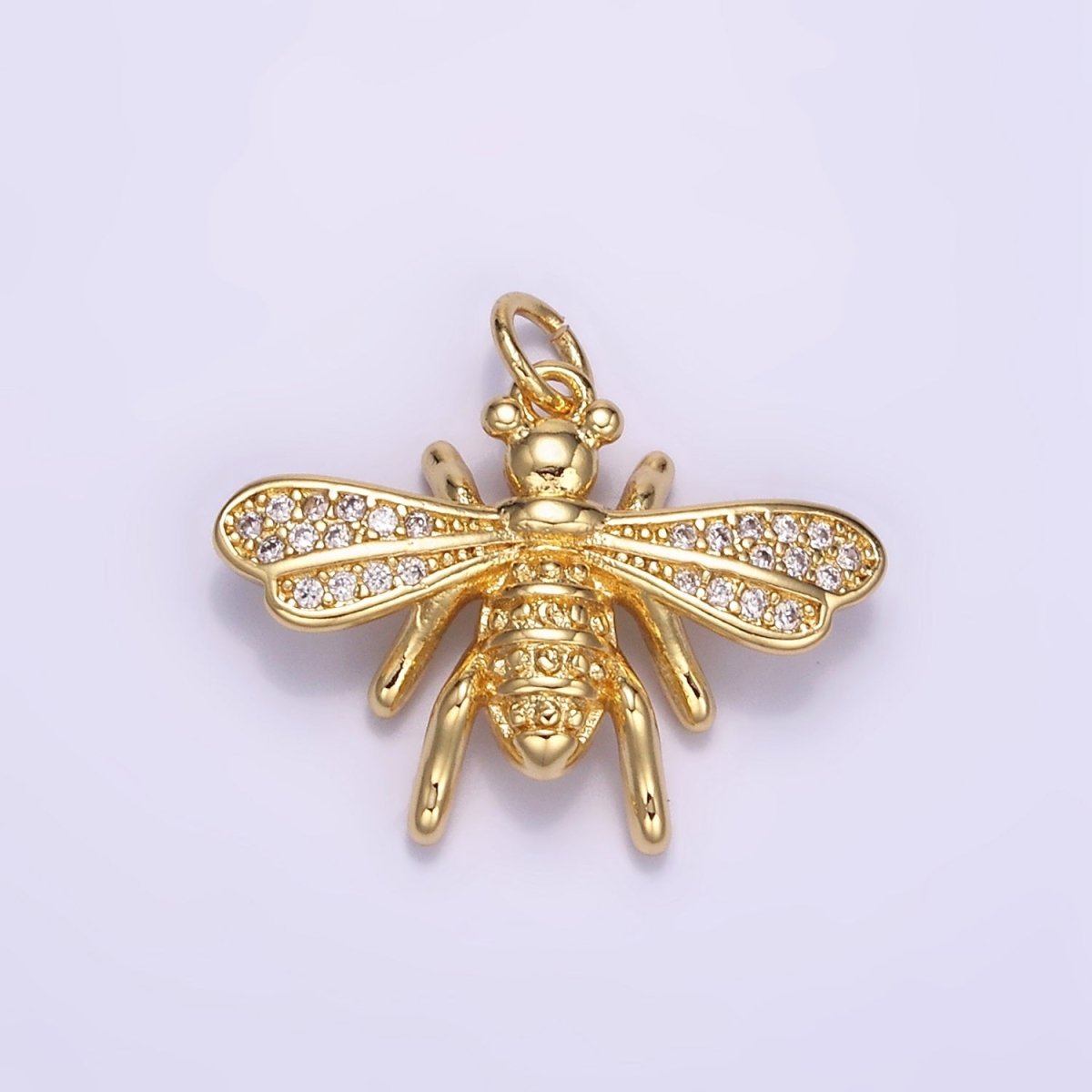 24K Gold Filled Micro Paved CZ Bumble Queen Bee Charm | M130