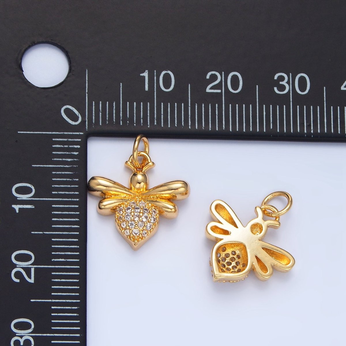 24K Gold Filled Micro Paved CZ Bumble Queen Bee Insect Charm | X872