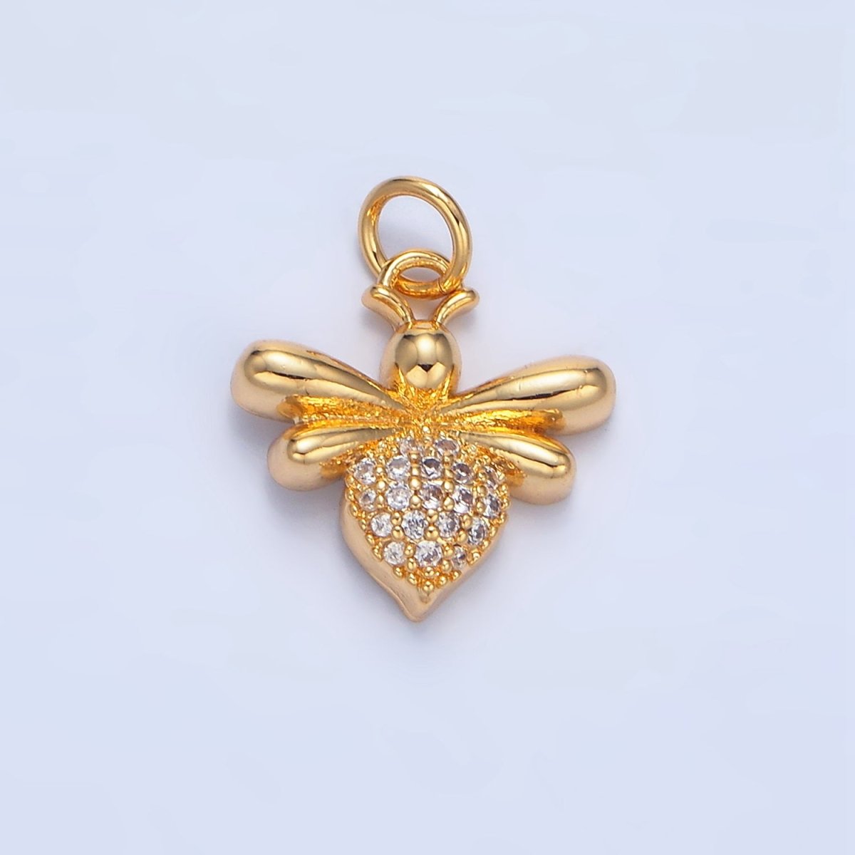 24K Gold Filled Micro Paved CZ Bumble Queen Bee Insect Charm | X872