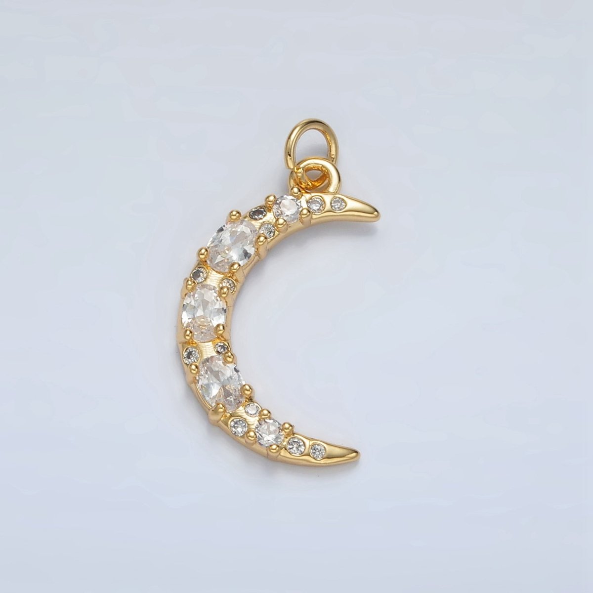 24K Gold Filled Micro Paved CZ Celestial Crescent Moon Charm | D-804