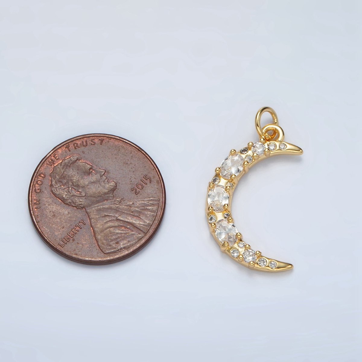24K Gold Filled Micro Paved CZ Celestial Crescent Moon Charm | D-804
