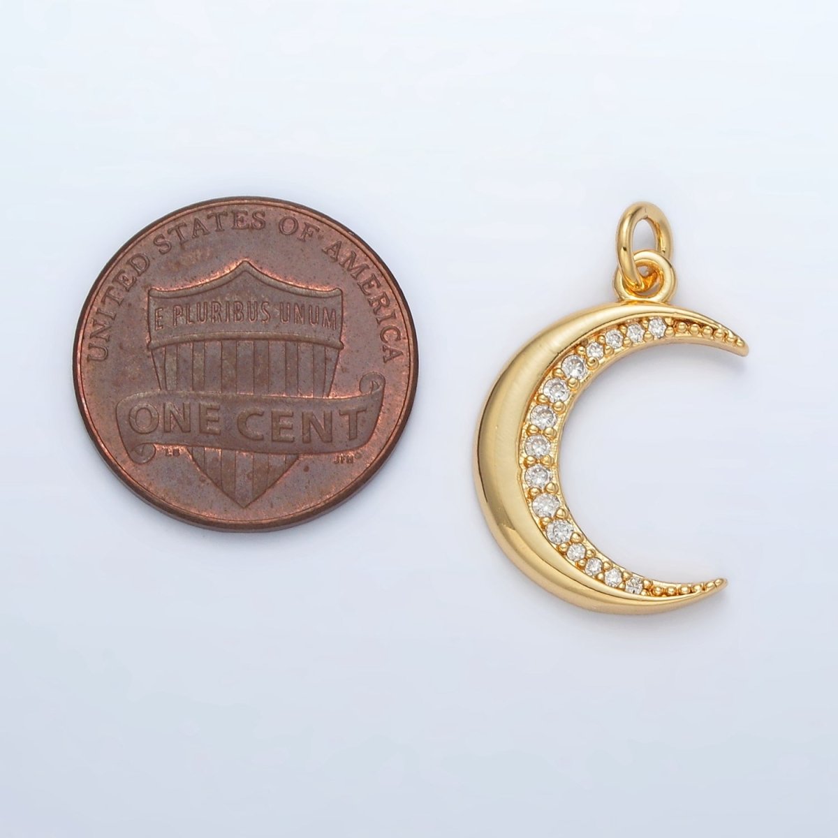 24K Gold Filled Micro Paved CZ Celestial Crescent Moon Charm | D901