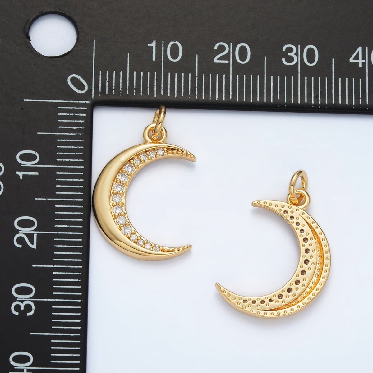 24K Gold Filled Micro Paved CZ Celestial Crescent Moon Charm | D901