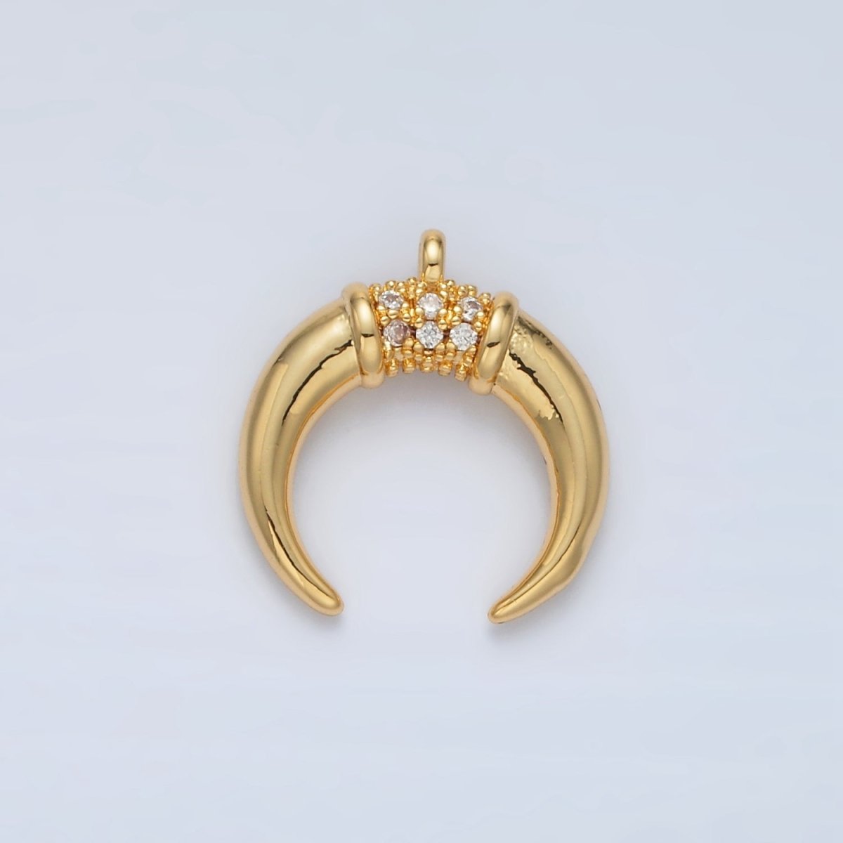 24K Gold Filled Micro Paved CZ Celestial Crescent Moon Tusk Charm | N734