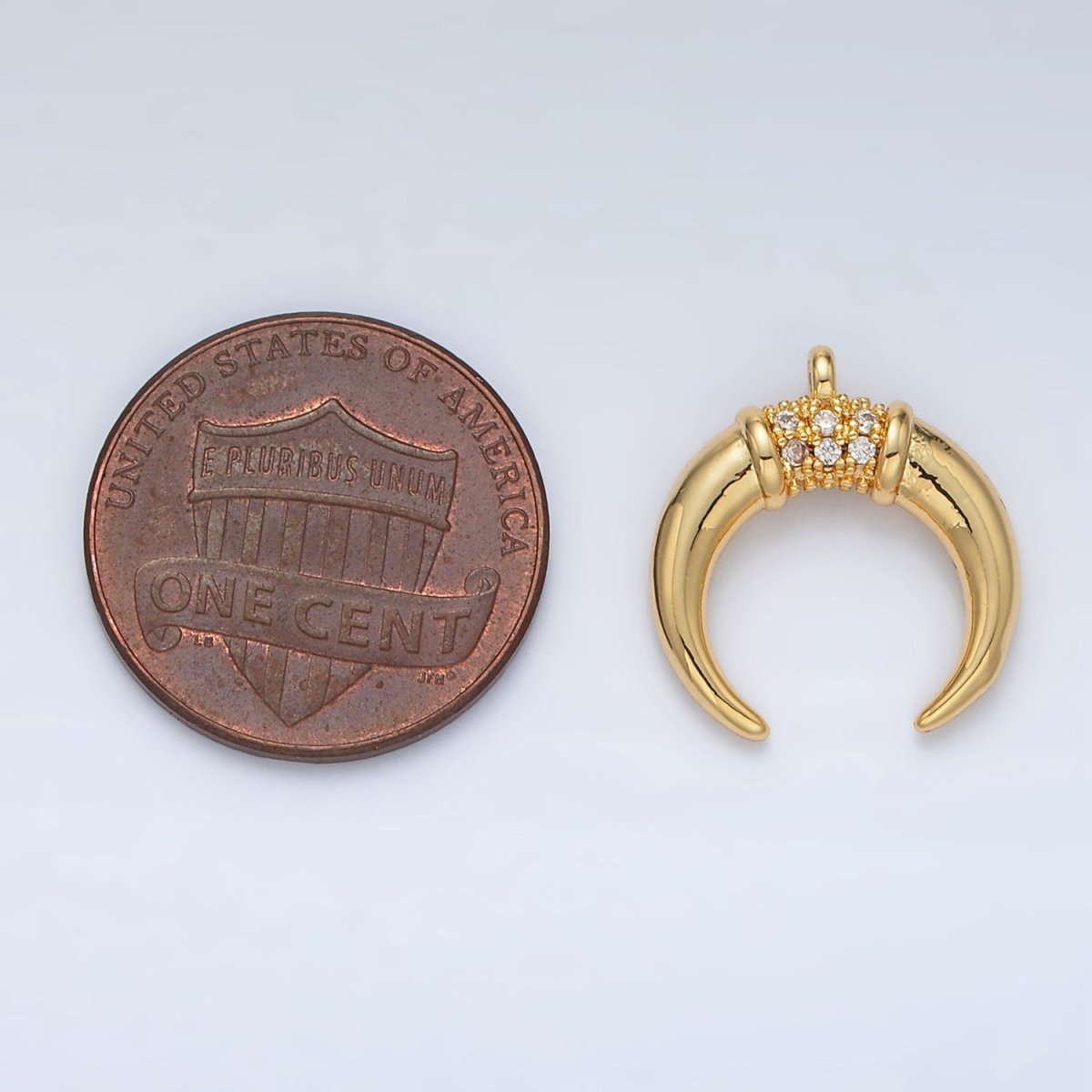 24K Gold Filled Micro Paved CZ Celestial Crescent Moon Tusk Charm | N734