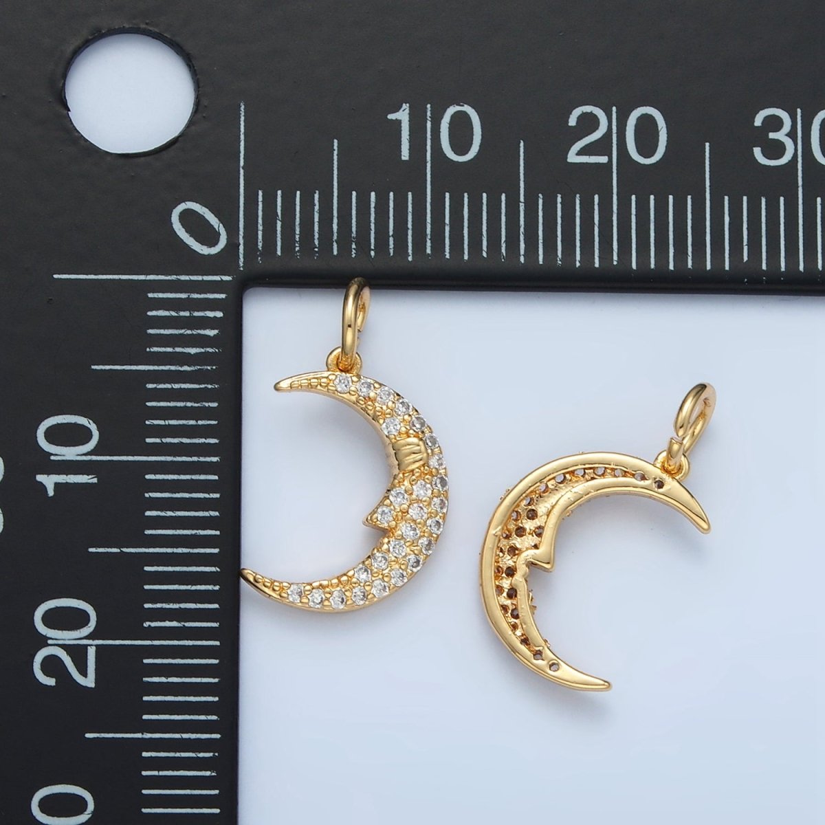 24K Gold Filled Micro Paved CZ Celestial Crescent Moon Face Charm | X554