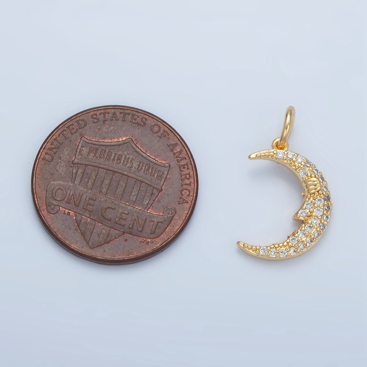 24K Gold Filled Micro Paved CZ Celestial Crescent Moon Face Charm | X554