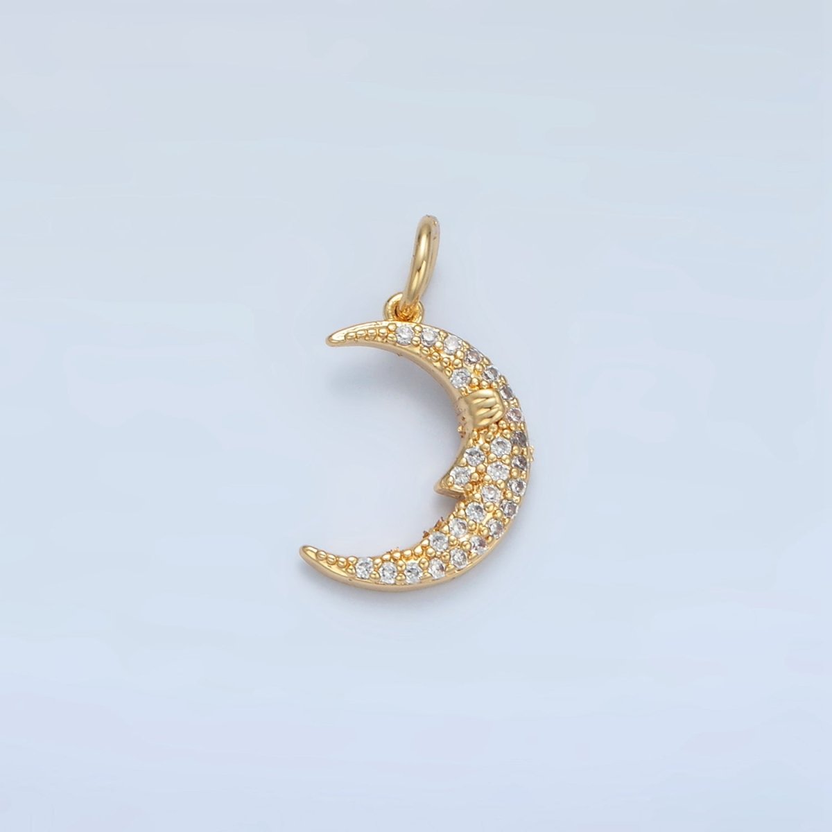 24K Gold Filled Micro Paved CZ Celestial Crescent Moon Face Charm | X554