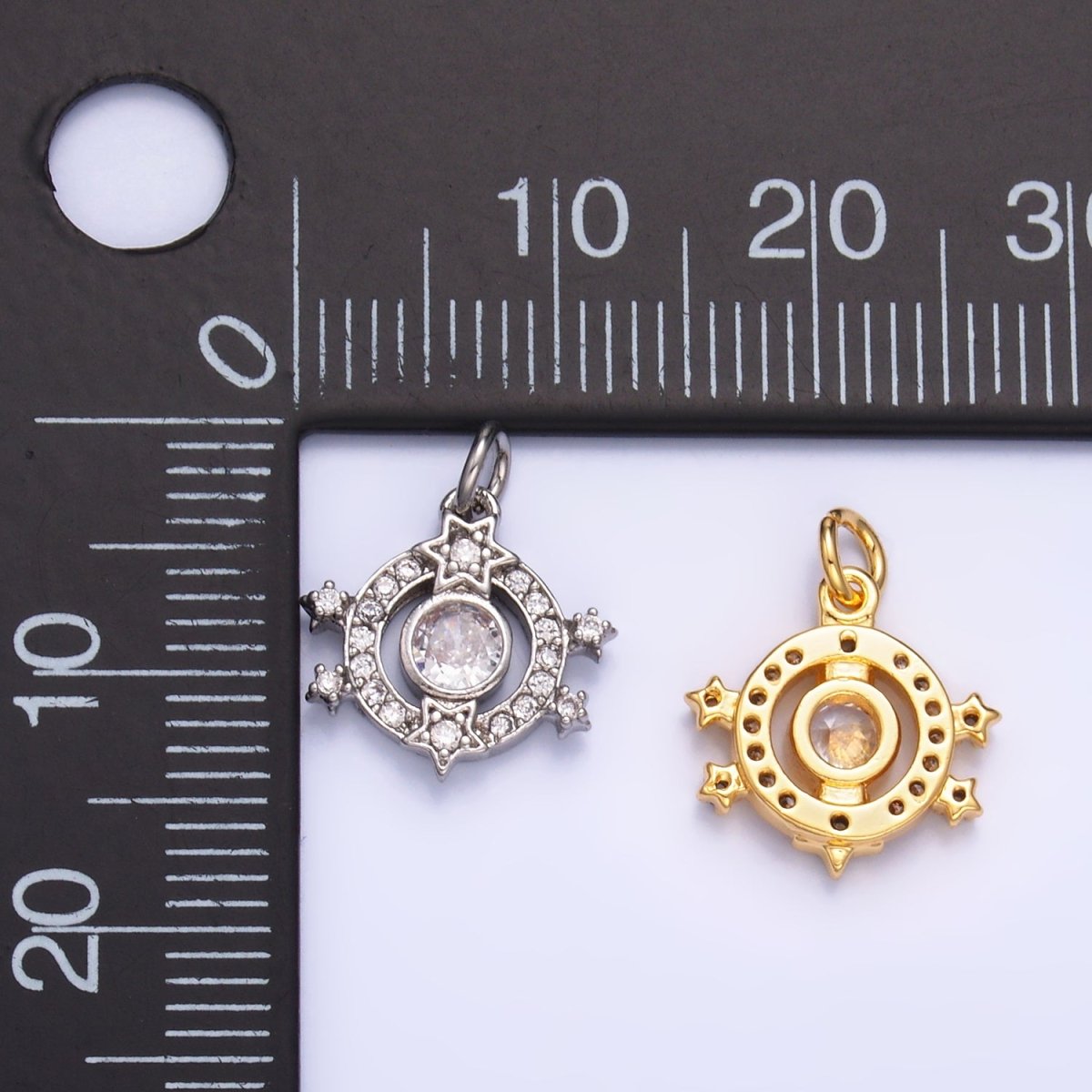 24K Gold Filled Micro Paved CZ Celestial Star Charm in Gold & Silver | W868