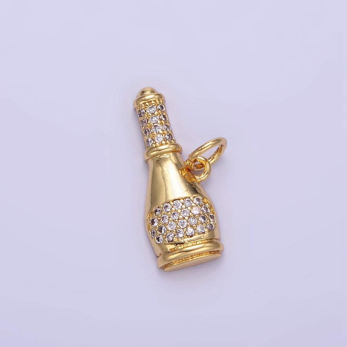 24K Gold Filled Micro Paved CZ Champagne Alcohol Charm | E350