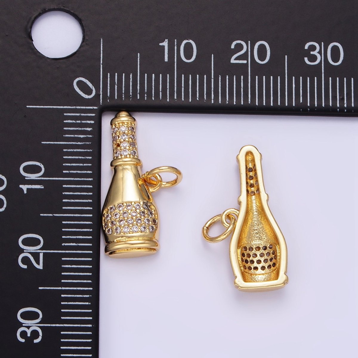24K Gold Filled Micro Paved CZ Champagne Alcohol Charm | E350