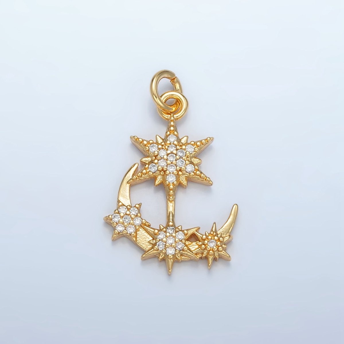 24K Gold Filled Micro Paved CZ Crescent Moon Star Celestial Charm | E305
