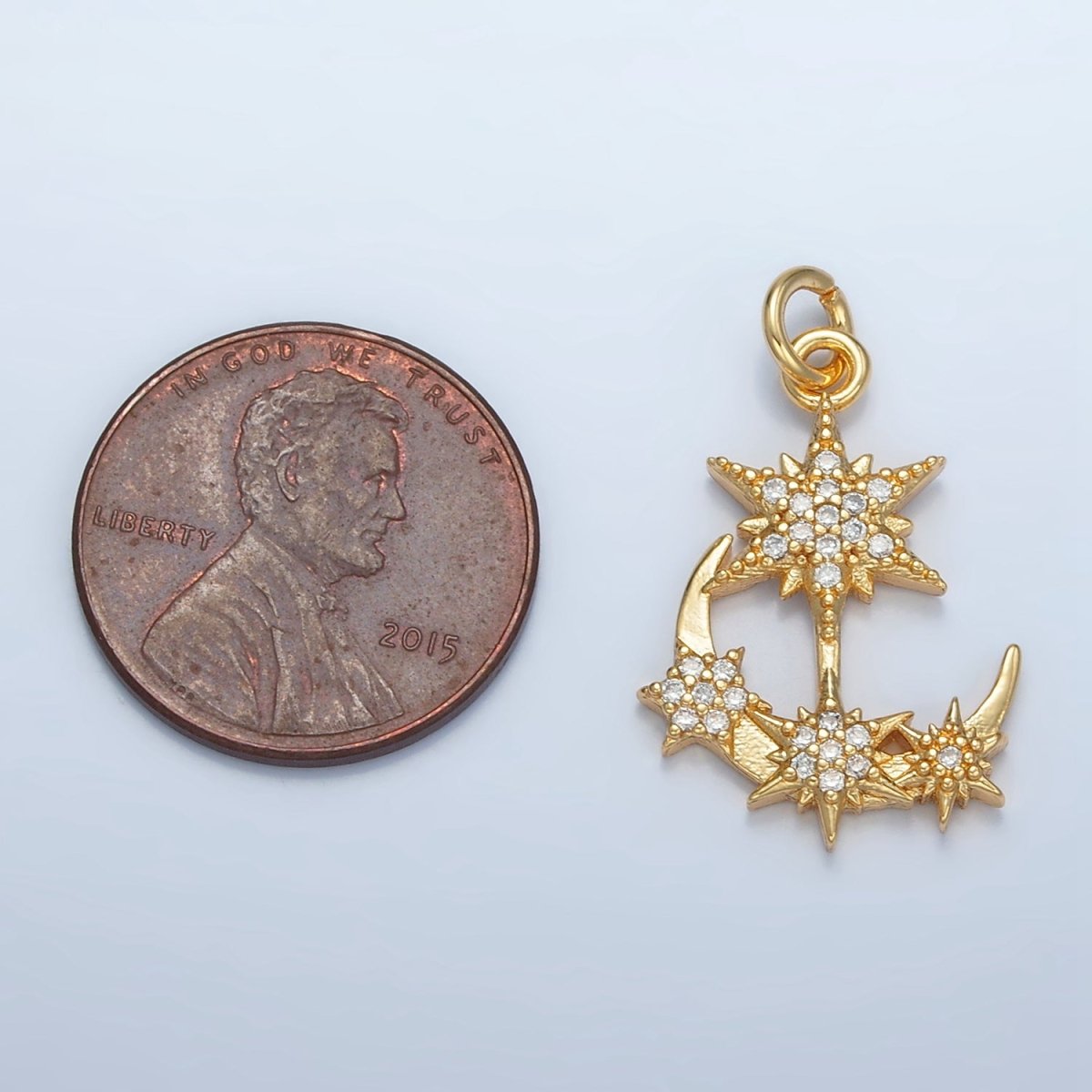 24K Gold Filled Micro Paved CZ Crescent Moon Star Celestial Charm | E305