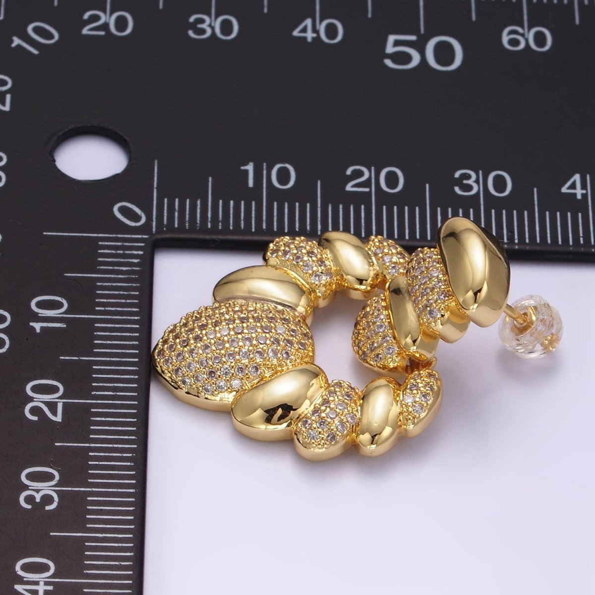 24K Gold Filled Micro Paved CZ Croissant Geometric Drop Stud Earrings | Q140