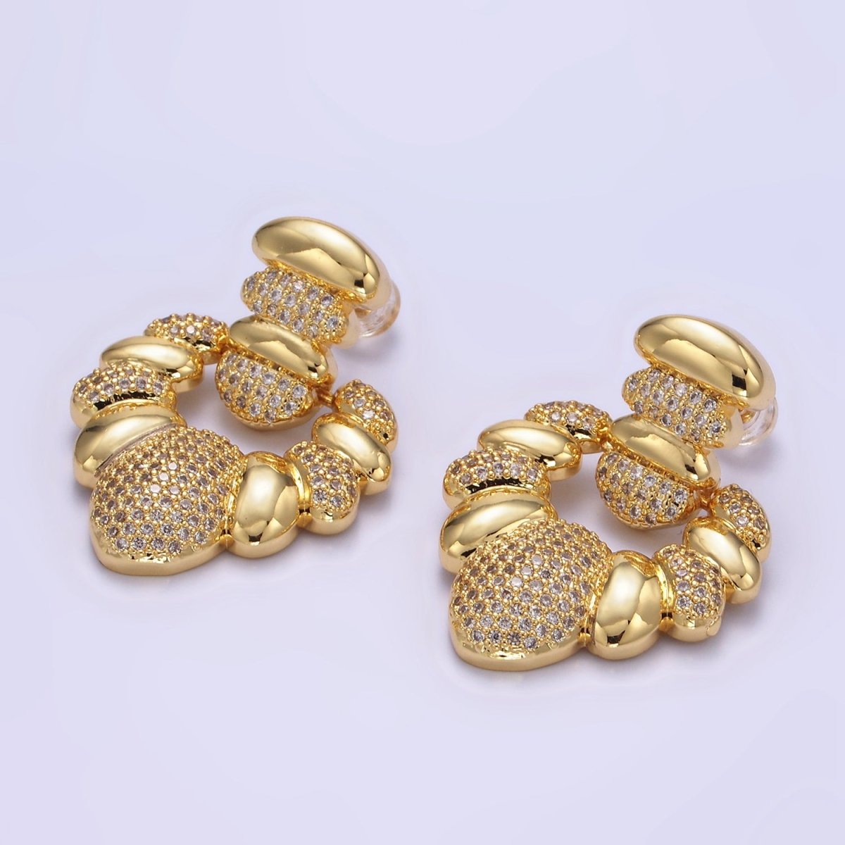 24K Gold Filled Micro Paved CZ Croissant Geometric Drop Stud Earrings | Q140