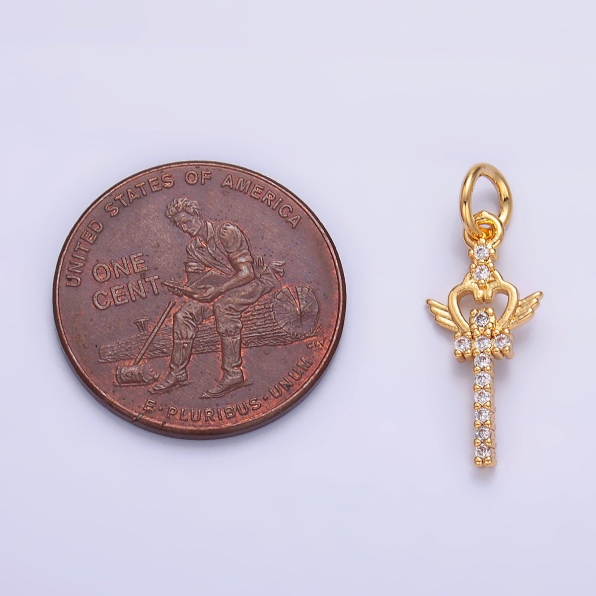24K Gold Filled Micro Paved CZ Crown Sword Charm in Gold & Silver | W810