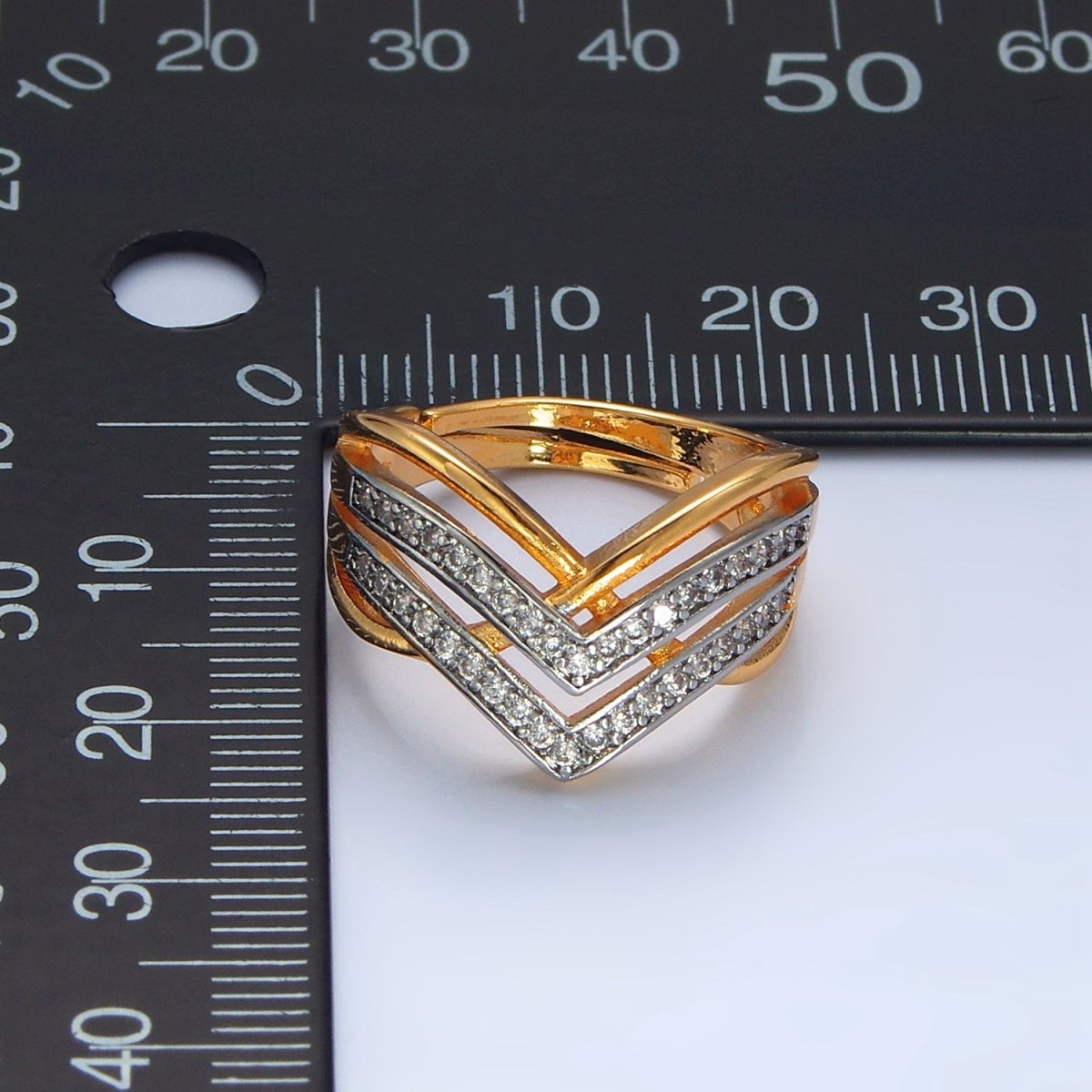 24K Gold Filled Micro Paved CZ Curved Chevron Band Ring | O1429
