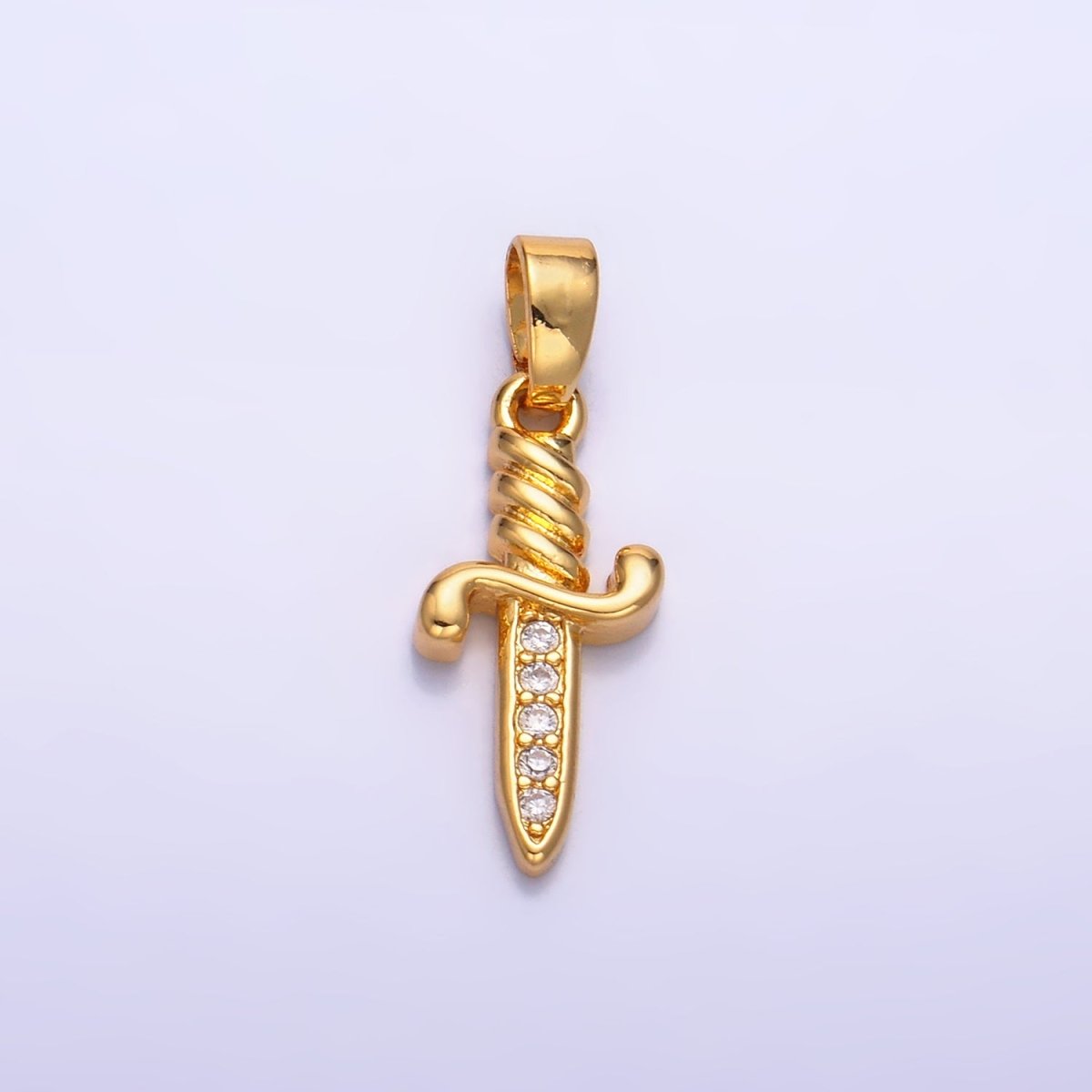 24K Gold Filled Micro Paved CZ Dagger Knife Sword Pendant | AA1058