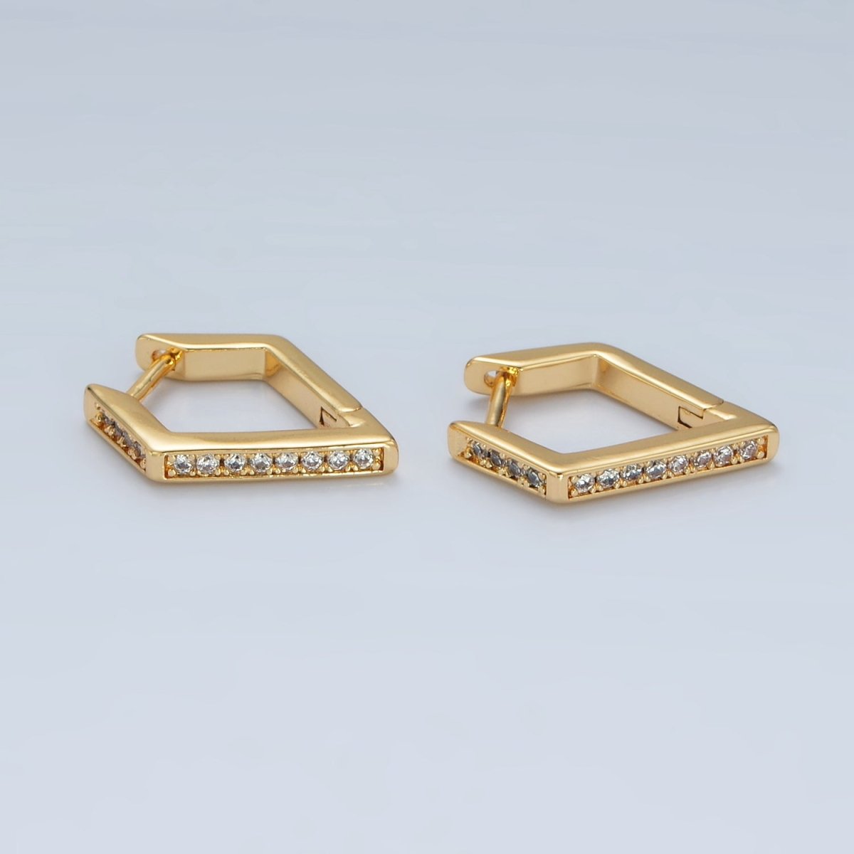 24K Gold Filled Micro Paved CZ Diamond Geometric Hoop Earrings | AB1230