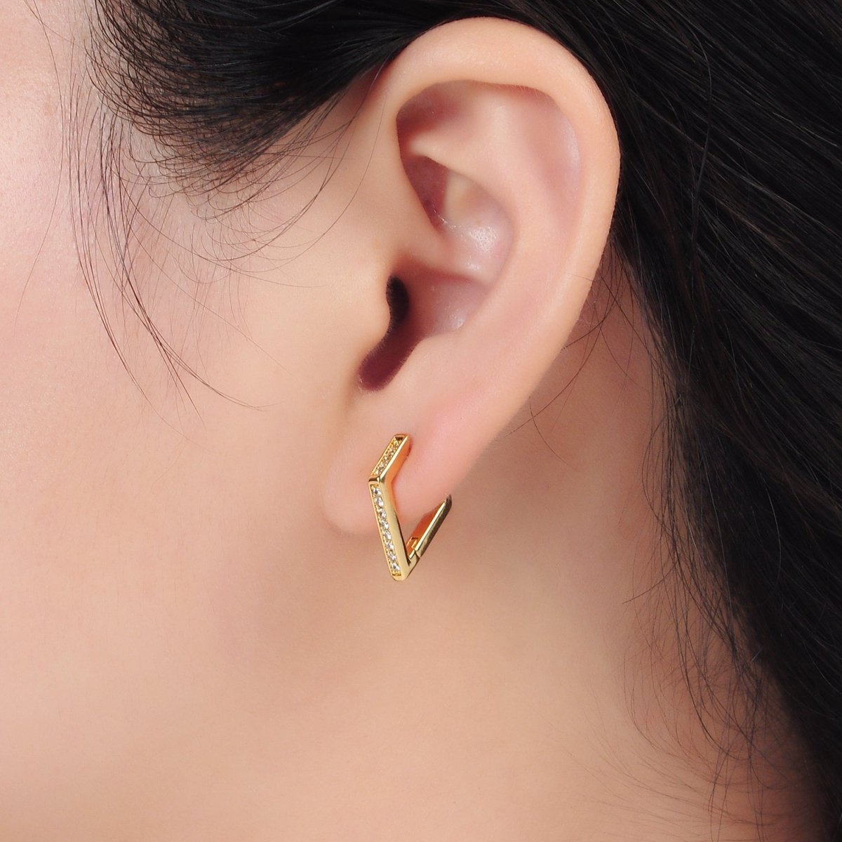 24K Gold Filled Micro Paved CZ Diamond Geometric Hoop Earrings | AB1230