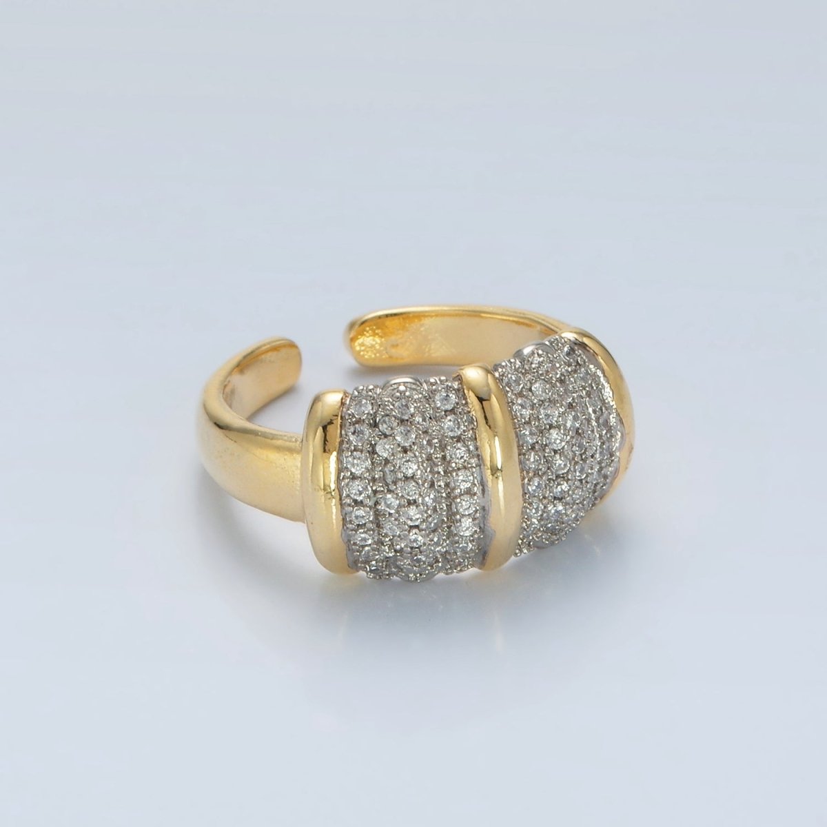 24K Gold Filled Micro Paved CZ Dome Wide Band Bar Ring | O1401