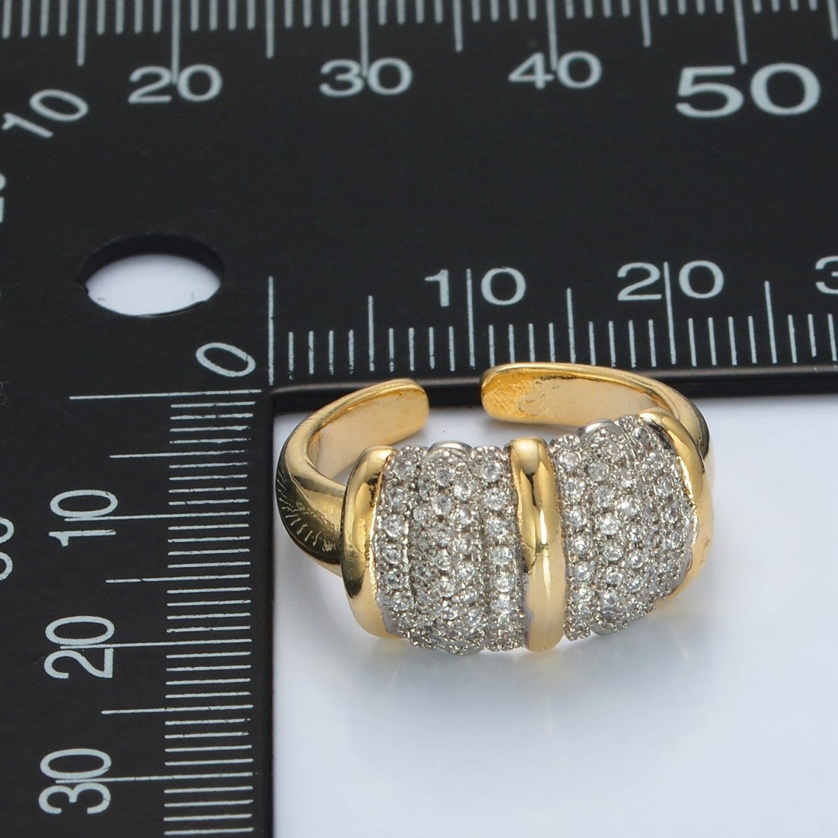 24K Gold Filled Micro Paved CZ Dome Wide Band Bar Ring | O1401