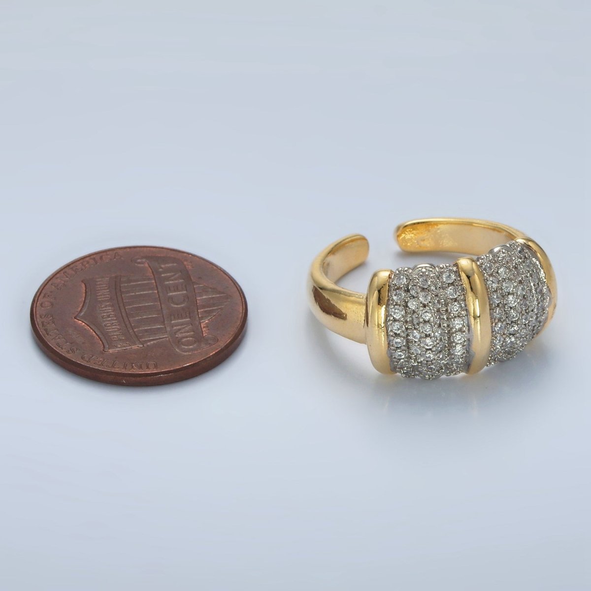 24K Gold Filled Micro Paved CZ Dome Wide Band Bar Ring | O1401